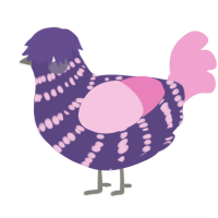 A overcast and pink chicken with a bar pattern
