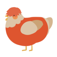 Pumpkin spice emo, a vermilion and beige chicken with a head pattern