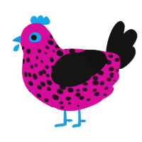 A fuchsia and black chicken with a speckle pattern