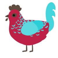 A crimson and aqua chicken with a half-lace pattern