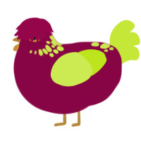 Echeveria, a maroon and lime chicken with a neck-speckle pattern