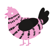 A pink and sable chicken with a bar pattern