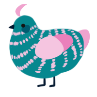A teal and pink chicken with a bar pattern