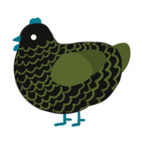 Moss, a black and olive chicken with a lace pattern