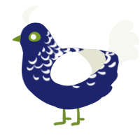 Sirrine, a navy and white chicken with a half-lace pattern