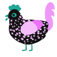 Nebula, a black and lavender chicken with a speckle pattern