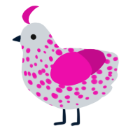 A mist and fuchsia chicken with a speckle pattern