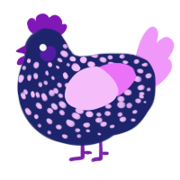 Ascot, a navy and lavender chicken with a speckle pattern