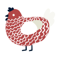 A red and white chicken with a lace pattern