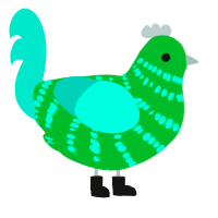 Strange Slime, a viridian and turquoise chicken with a bar pattern