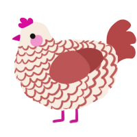 waaawaaa, a cream and red chicken with a lace pattern