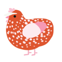 StrwBrry Jm, a vermilion and rose chicken with a speckle pattern