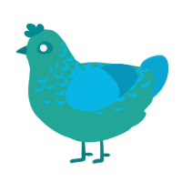 Male, a turquoise and cerulean chicken with a half-lace pattern