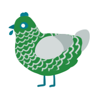 A viridian and silver chicken with a lace pattern