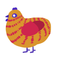 A orange and crimson chicken with a bar pattern