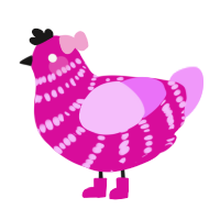 mimi, a fuchsia and lavender chicken with a bar pattern