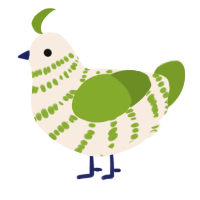 A cream and chartreuse chicken with a bar pattern