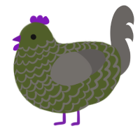 A olive and grey chicken with a lace pattern