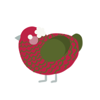 Strawbaby, a crimson and olive chicken with a lace pattern