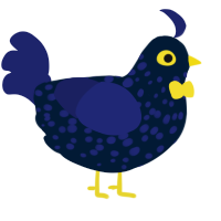 Gizmo, a tumblr and navy chicken with a speckle pattern