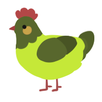 Dandy, a lime and olive chicken with a head pattern