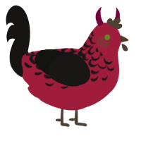 A crimson and sable chicken with a half-lace pattern