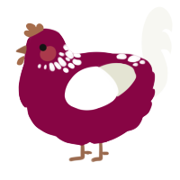 A maroon and white chicken with a neck-speckle pattern