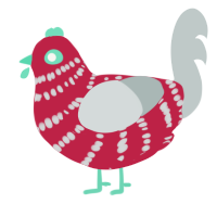 A crimson and silver chicken with a bar pattern