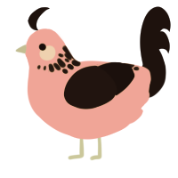 A pink and sable chicken with a neck-speckle pattern