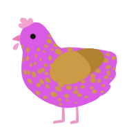 A orchid and gold chicken with a speckle pattern