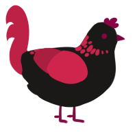 Ares, a sable and crimson chicken with a neck-speckle pattern