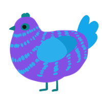 A blurple and sky chicken with a bar pattern