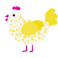 A white and yellow chicken with a speckle pattern