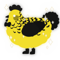 Bumblebee, a yellow and black chicken with a half-lace pattern