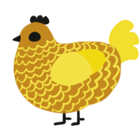 A ochre and yellow chicken with a lace pattern