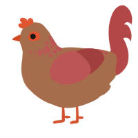 Complex, a brown and red chicken with a neck-speckle pattern