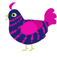 A navy and fuchsia chicken with a bar pattern