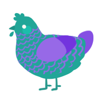 ultraviolet dragon, a turquoise and blurple chicken with a lace pattern