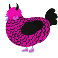 マラスキーノ, a fuchsia and black chicken with a lace pattern