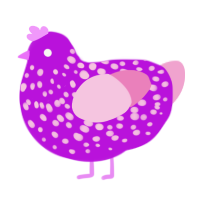 A amethyst and pink chicken with a speckle pattern
