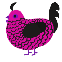 A fuchsia and sable chicken with a lace pattern
