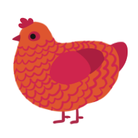 A vermilion and crimson chicken with a lace pattern
