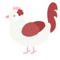 Demure, a white and red chicken
