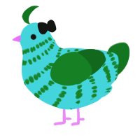 A aqua and leaf chicken with a bar pattern