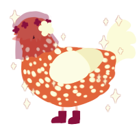carnelian, a vermilion and white chicken with a speckle pattern