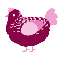 Sweetie, a maroon and pink chicken with a half-lace pattern