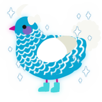 Jalid, a cerulean and white chicken with a lace pattern