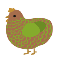 A brown and chartreuse chicken with a lace pattern