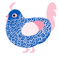 Scallop, a ultramarine and rose chicken with a double-lace pattern