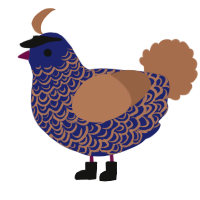 Gorgeous, a navy and brown chicken with a double-lace pattern